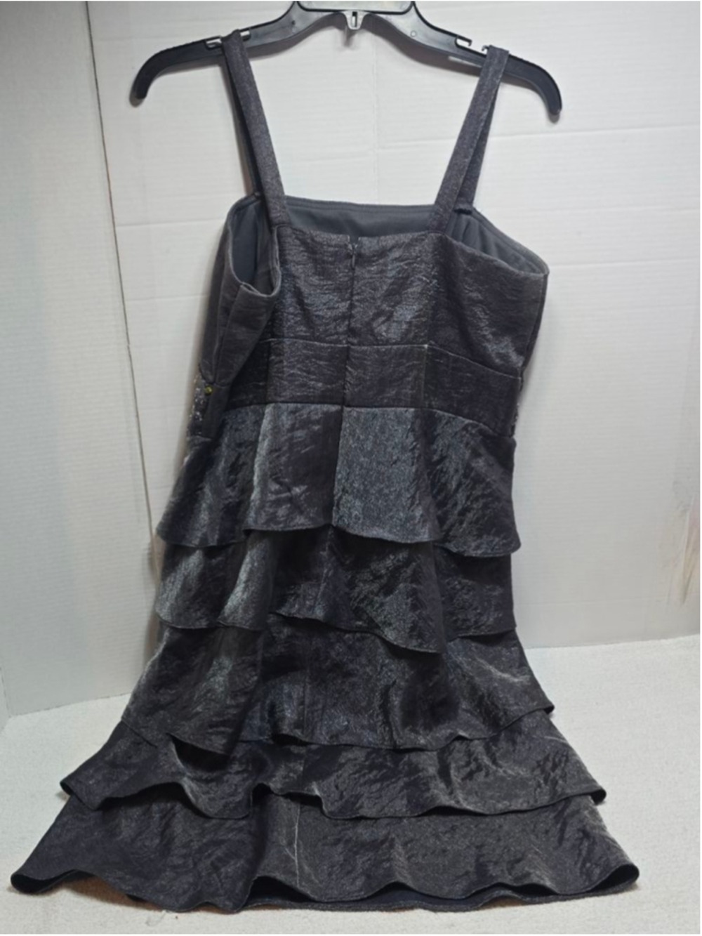 Women's R&M Richards Gray Tiered Dress with Yellow Embellishments, Size 16 - Picture 7 of 13